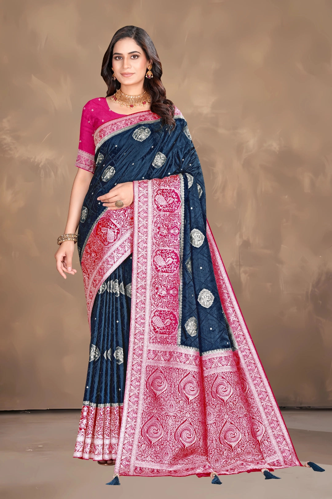 Midnight Navy Banarasi Silk Satin Saree