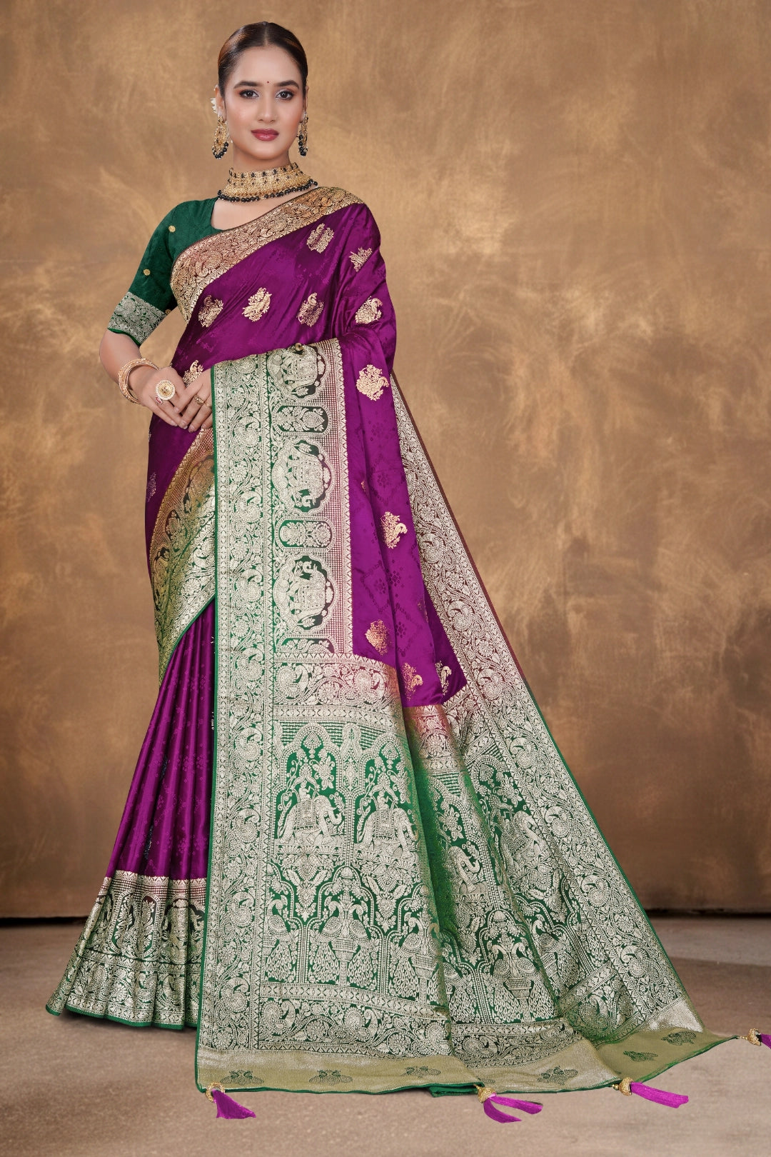 Royal Purple Satin Woven Saree