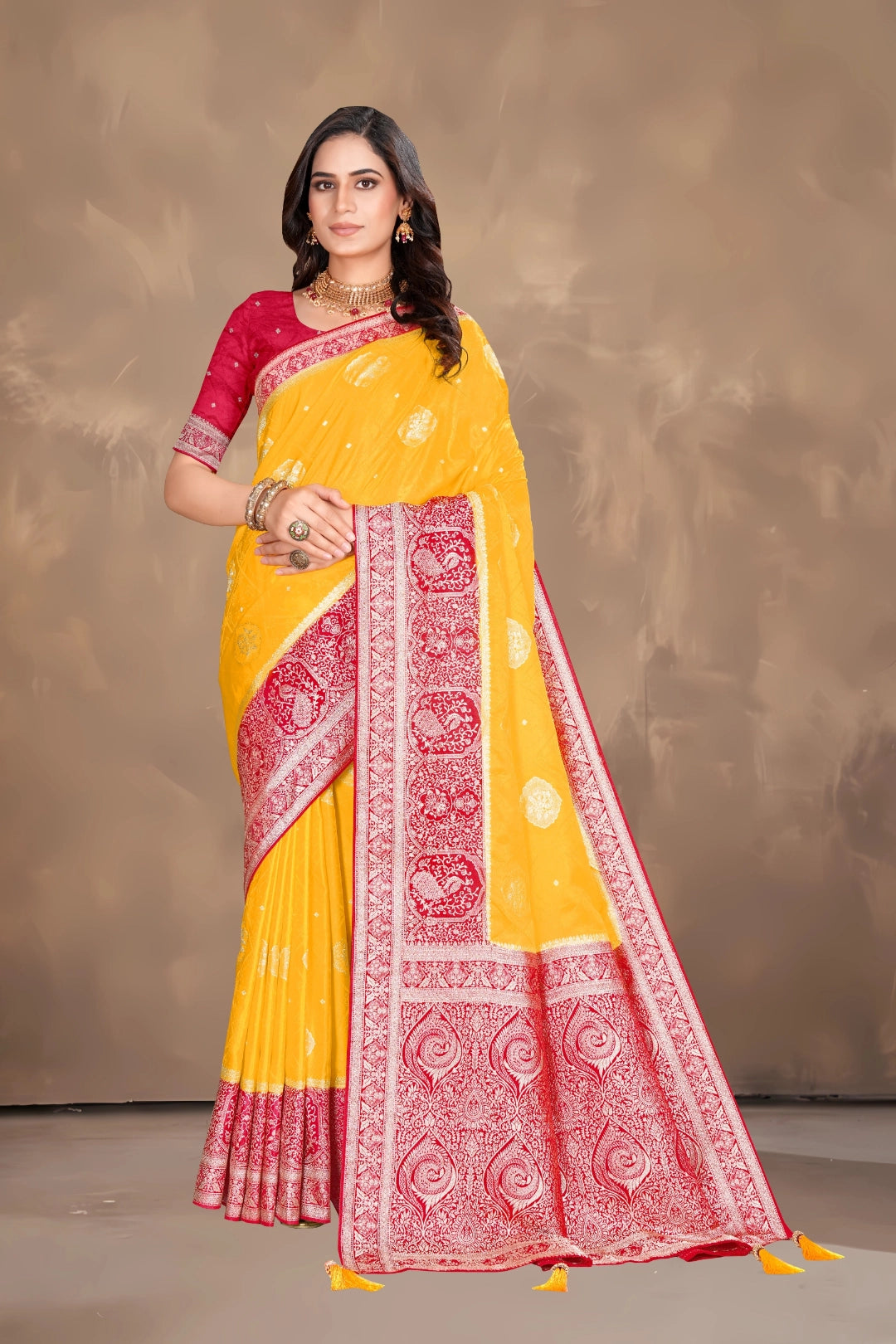 Haldi Yellow Banarasi Silk Satin Saree