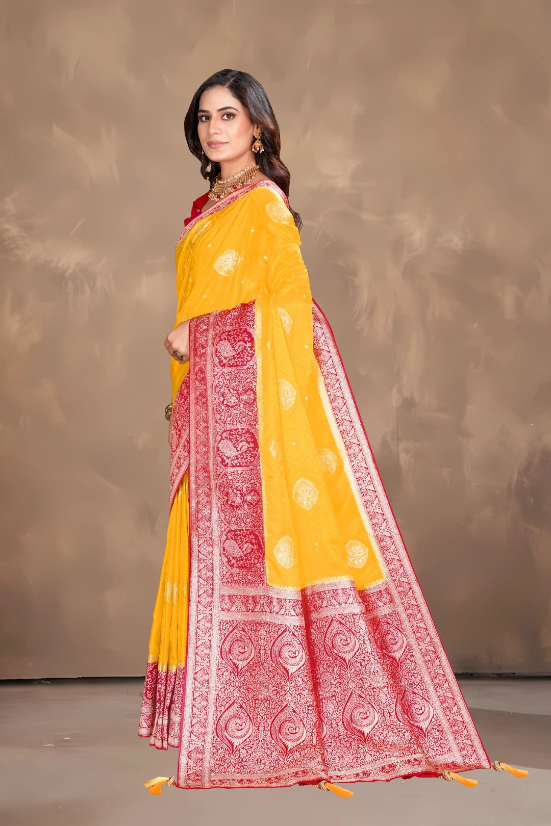 Haldi Yellow Banarasi Silk Satin Saree