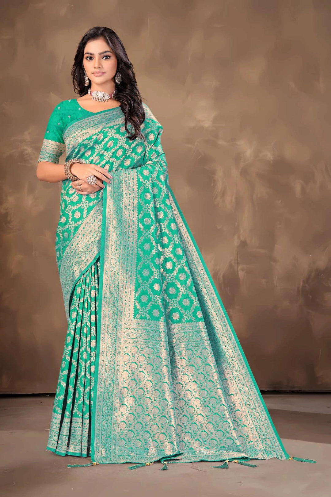 Green Banarsi silk saree