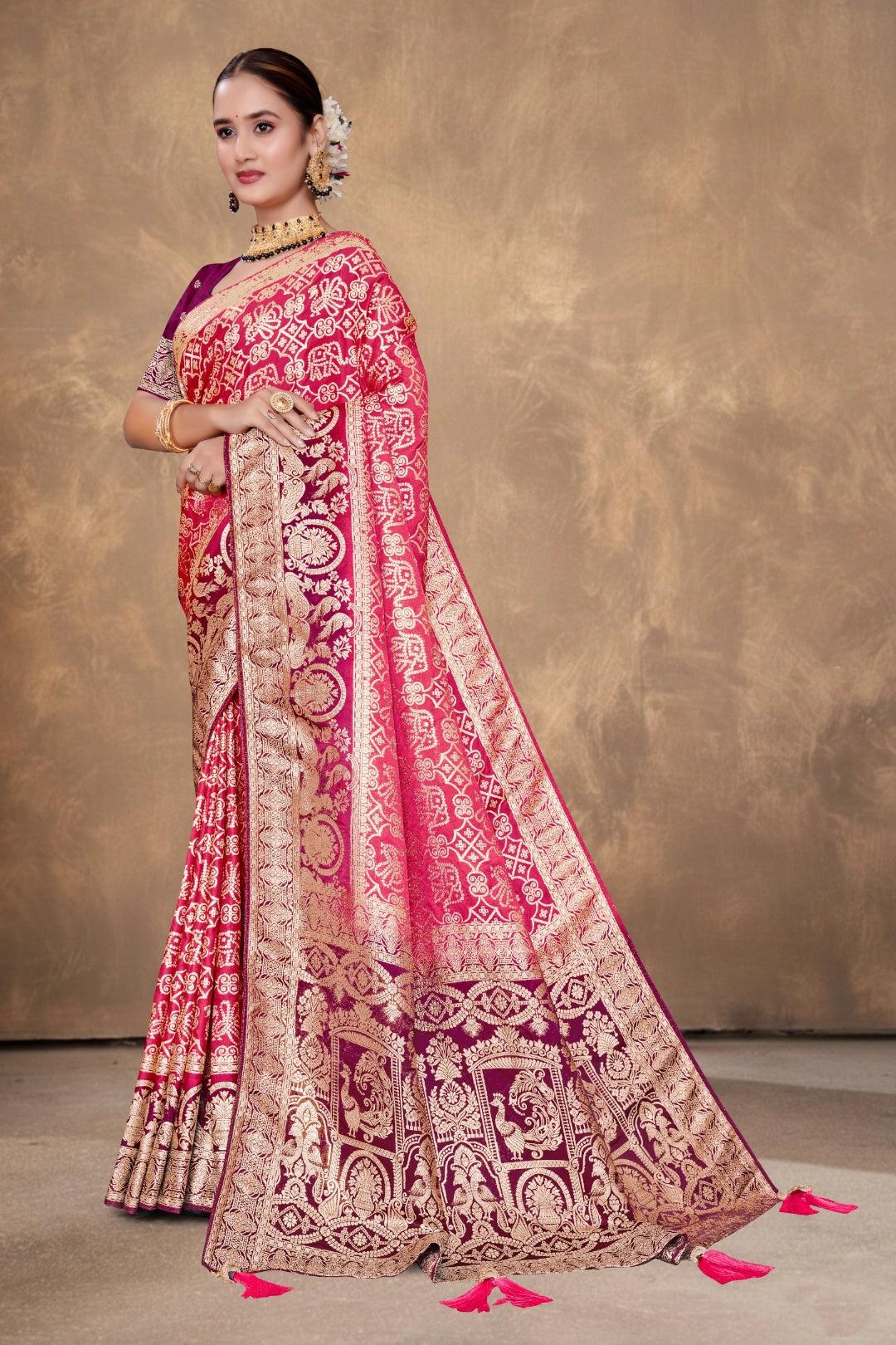Royal Crimson Zari Woven Saree