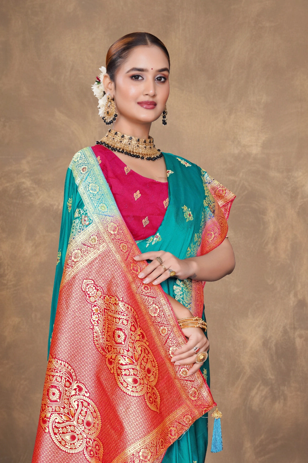 Rama Blue Satin Woven Saree