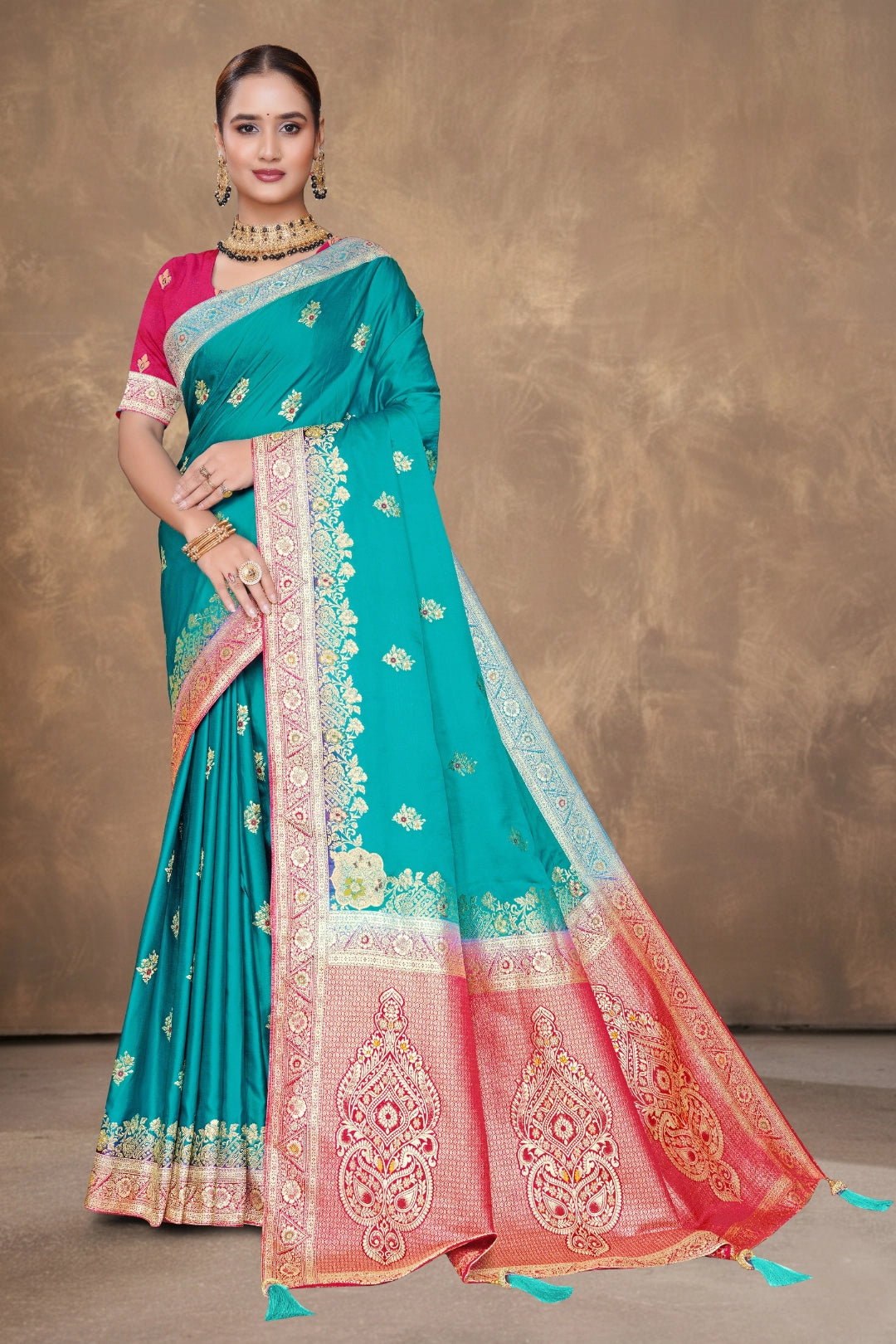 Rama Blue Satin Woven Saree